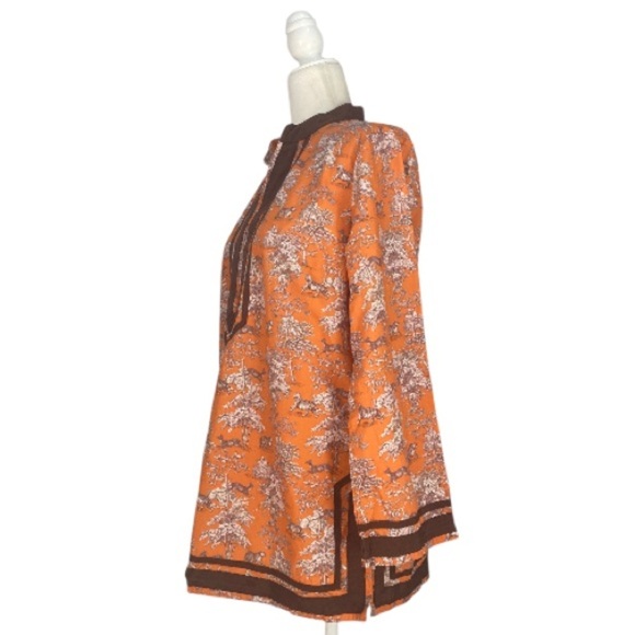 NicoBlu Capri Tunic Top in Whimsical Jungle Toile Cotton in Coral Orange Size L - Picture 4 of 9